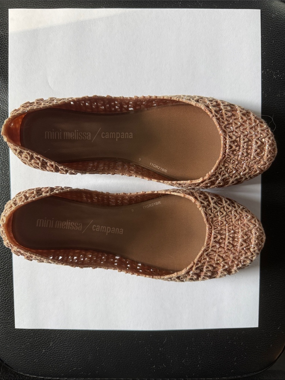 Mini Melissa Campana Woven Ballet Flats in Rose Gold
